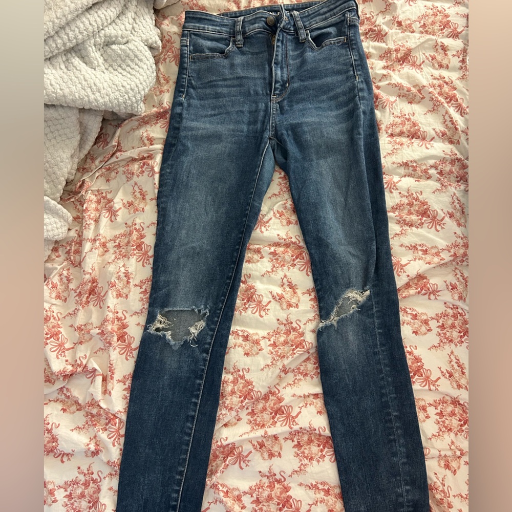 American Eagle Outfitters Dark Blue Distressed Skinny Jeans